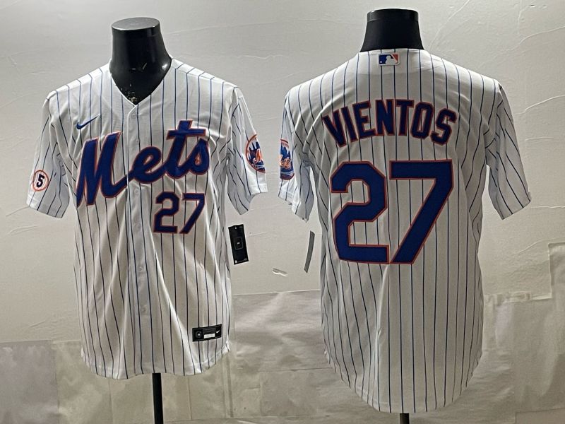 2026 Men Nike New York Mets #27 Vientos White Stripe Game MLB Jersey 006->new york mets->MLB Jersey